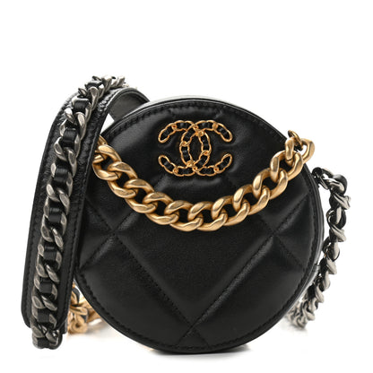Chanel Lambskin Quilted Chanel 19 Round Clutch With Chain Black 1 of 10