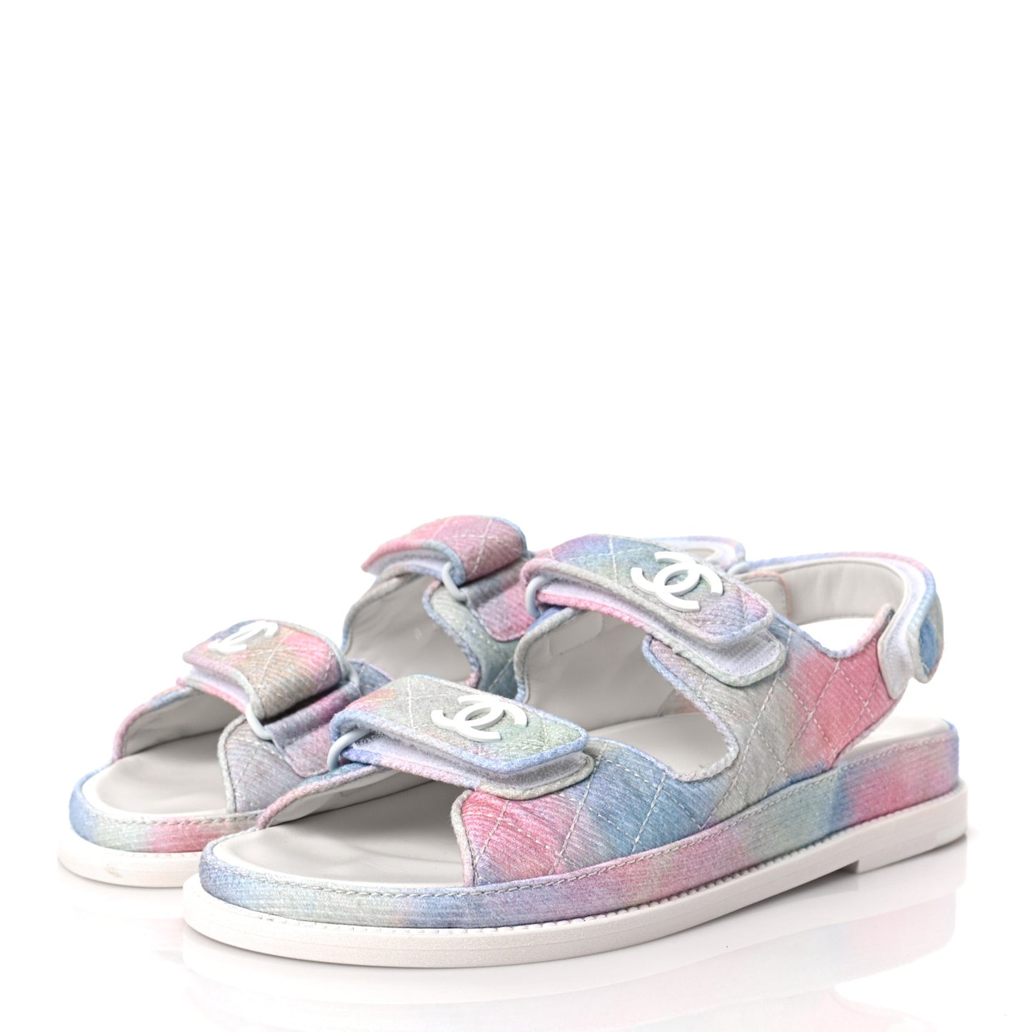 Printed Fabric Quilted Dad Sandals 37 Green Pink Blue