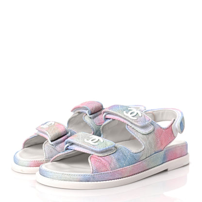 Chanel Printed Fabric Quilted Dad Sandals 37 Green Pink Blue 3 of 7