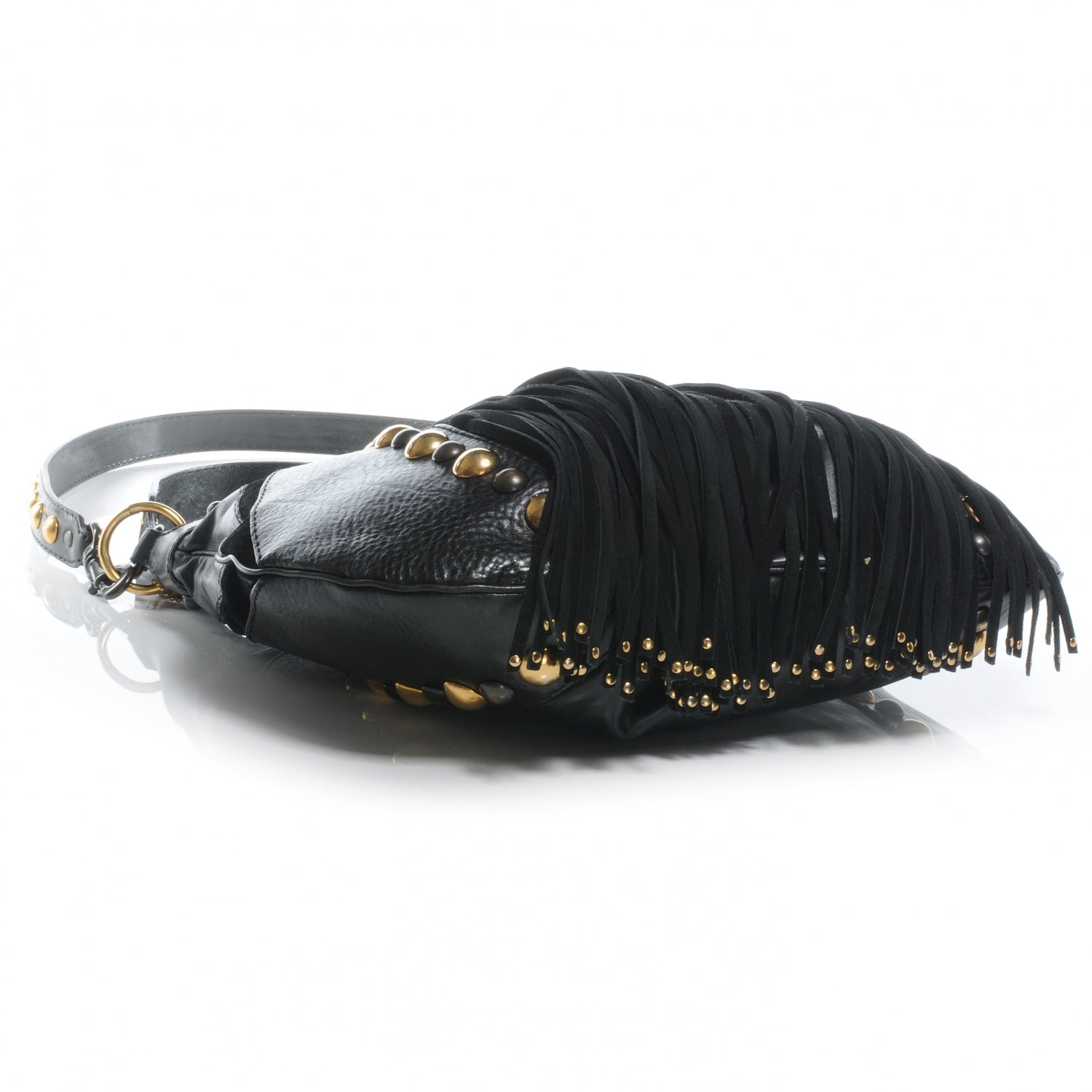 Gucci Leather Suede Fringe Babouska Hobo Black 4 of 7