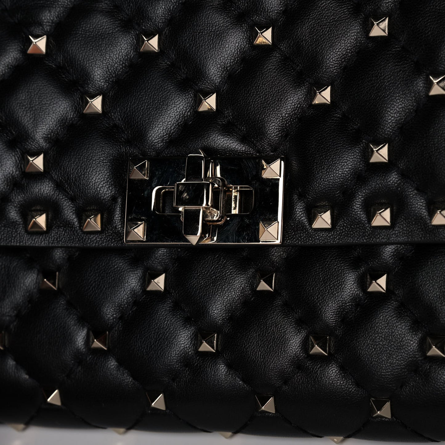 Lambskin Rockstud Spike Wallet on Chain Black