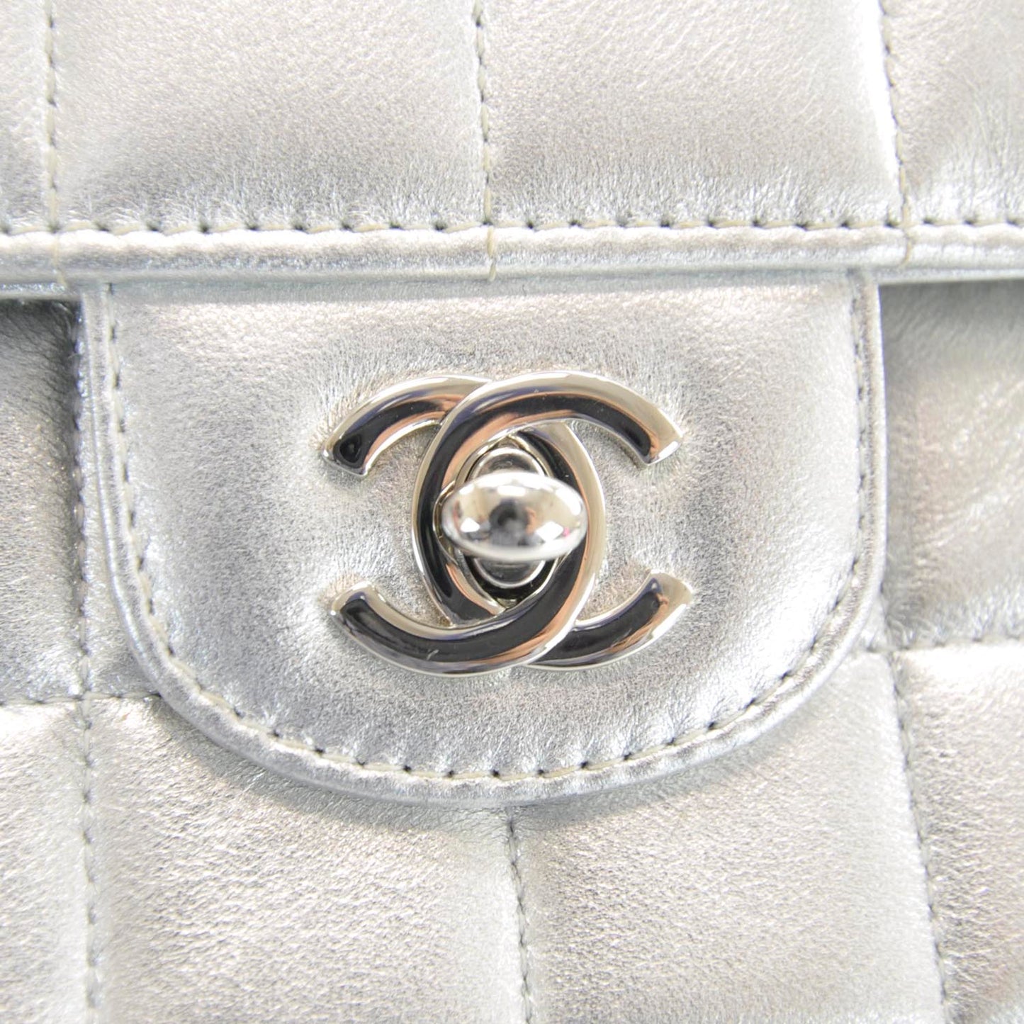 Lambskin East West Chocolate Bar Flap Silver