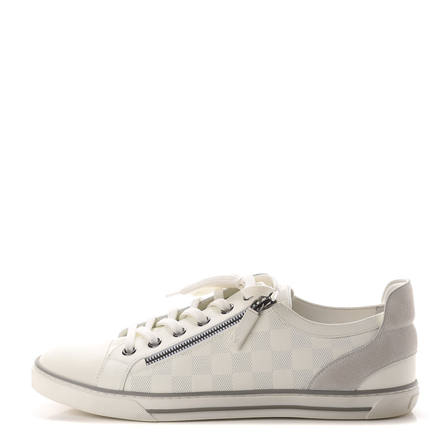 Calfskin Suede Damier Infini Mens Aventure Zip Up Sneaker 9 White