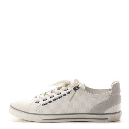 Louis Vuitton Calfskin Suede Damier Infini Mens Aventure Zip Up Sneaker 9 White 1 of 12