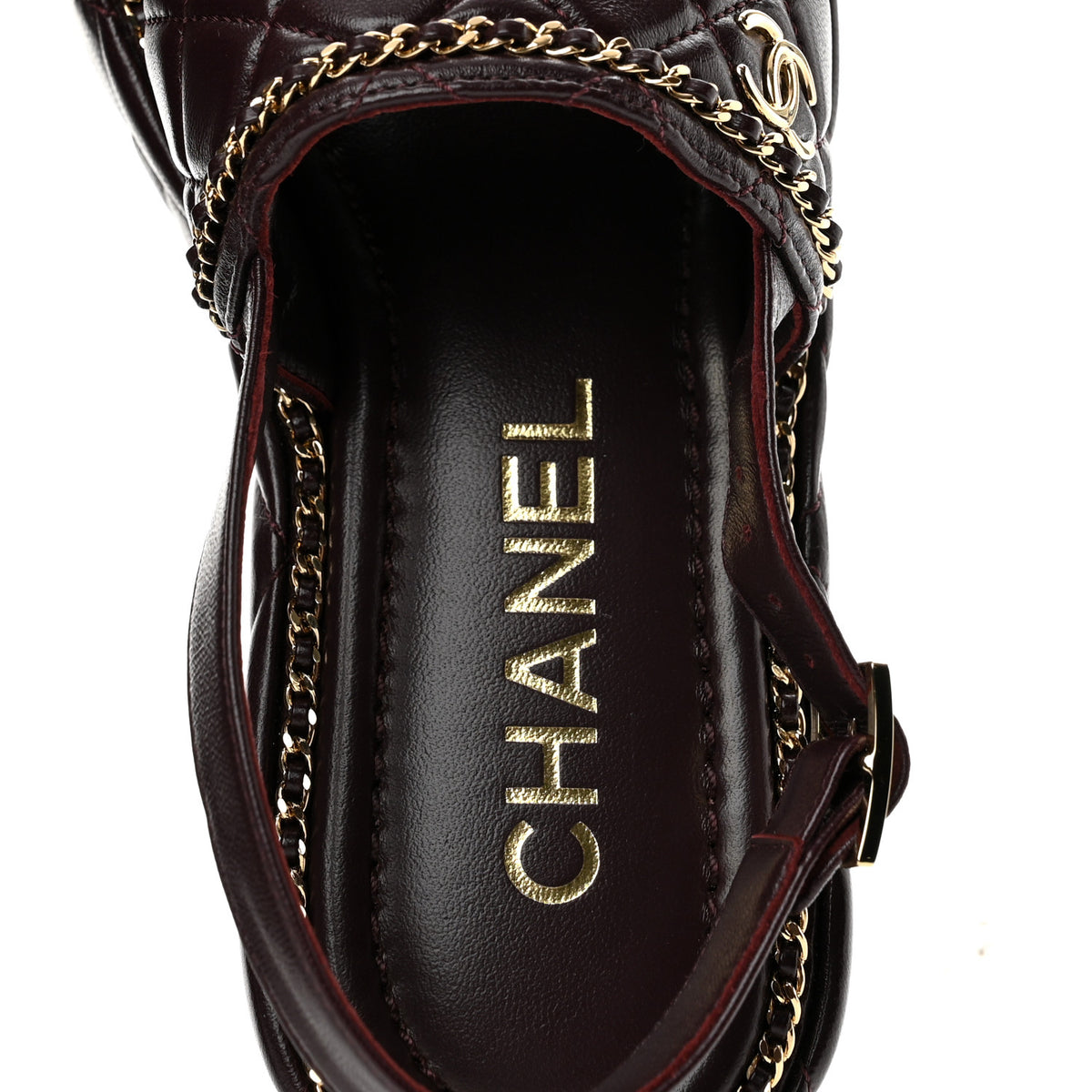 Chanel Shiny Lambskin Quilted Chain Around CC Platform Sandals 36 Burgundy 8 of 13