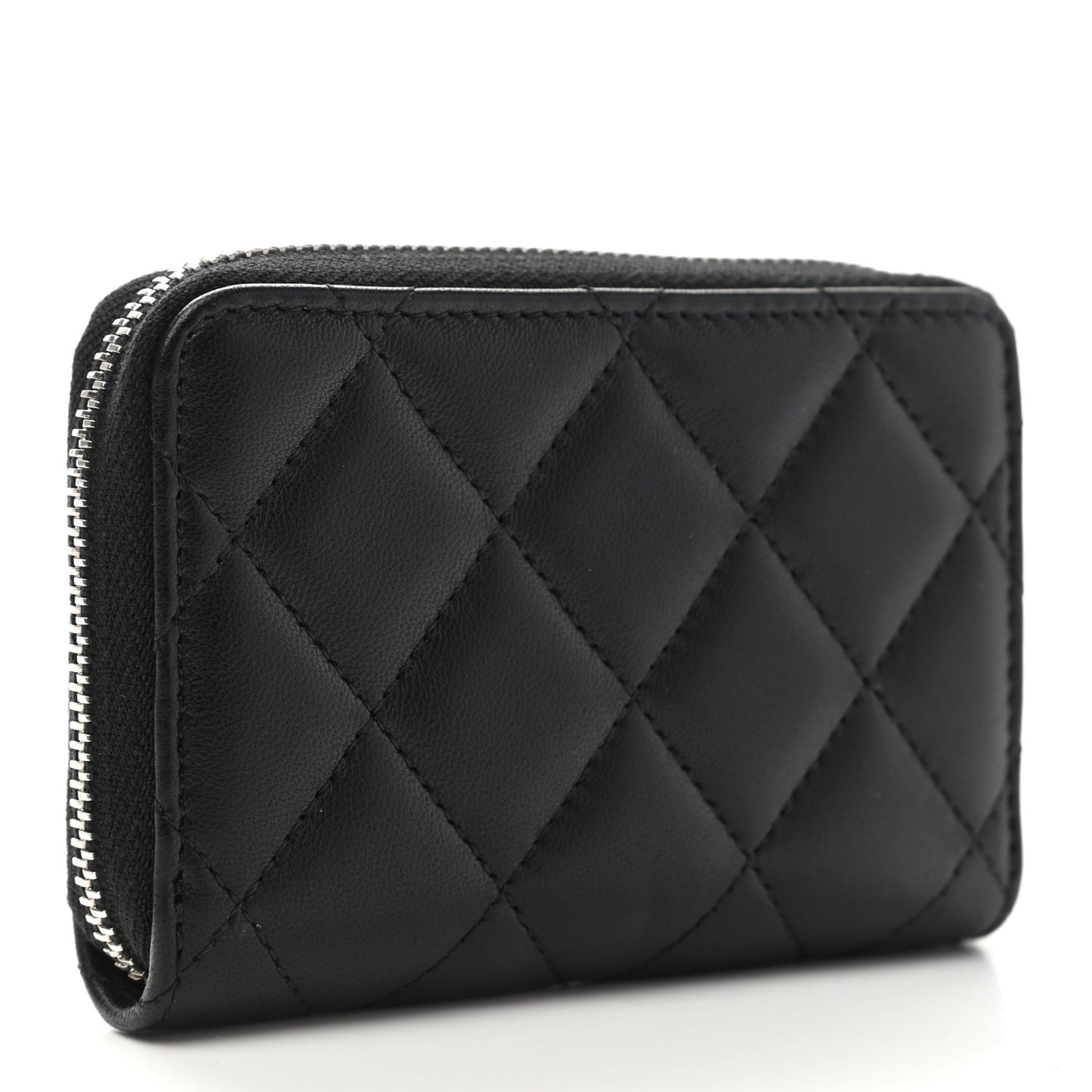 Lambskin Quilted Zip Coin Purse Black