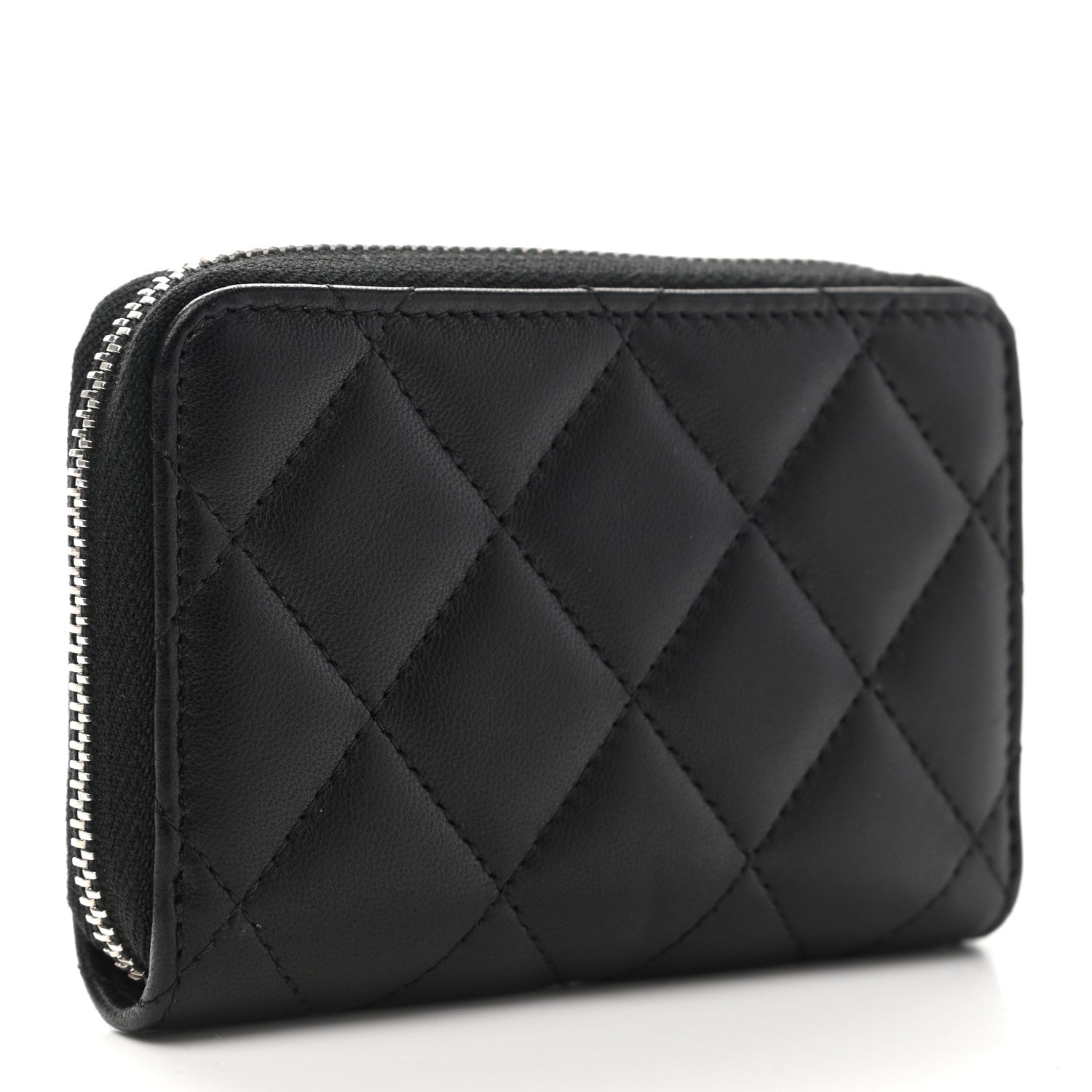 Chanel Lambskin Quilted Zip Coin Purse Black 3 of 7