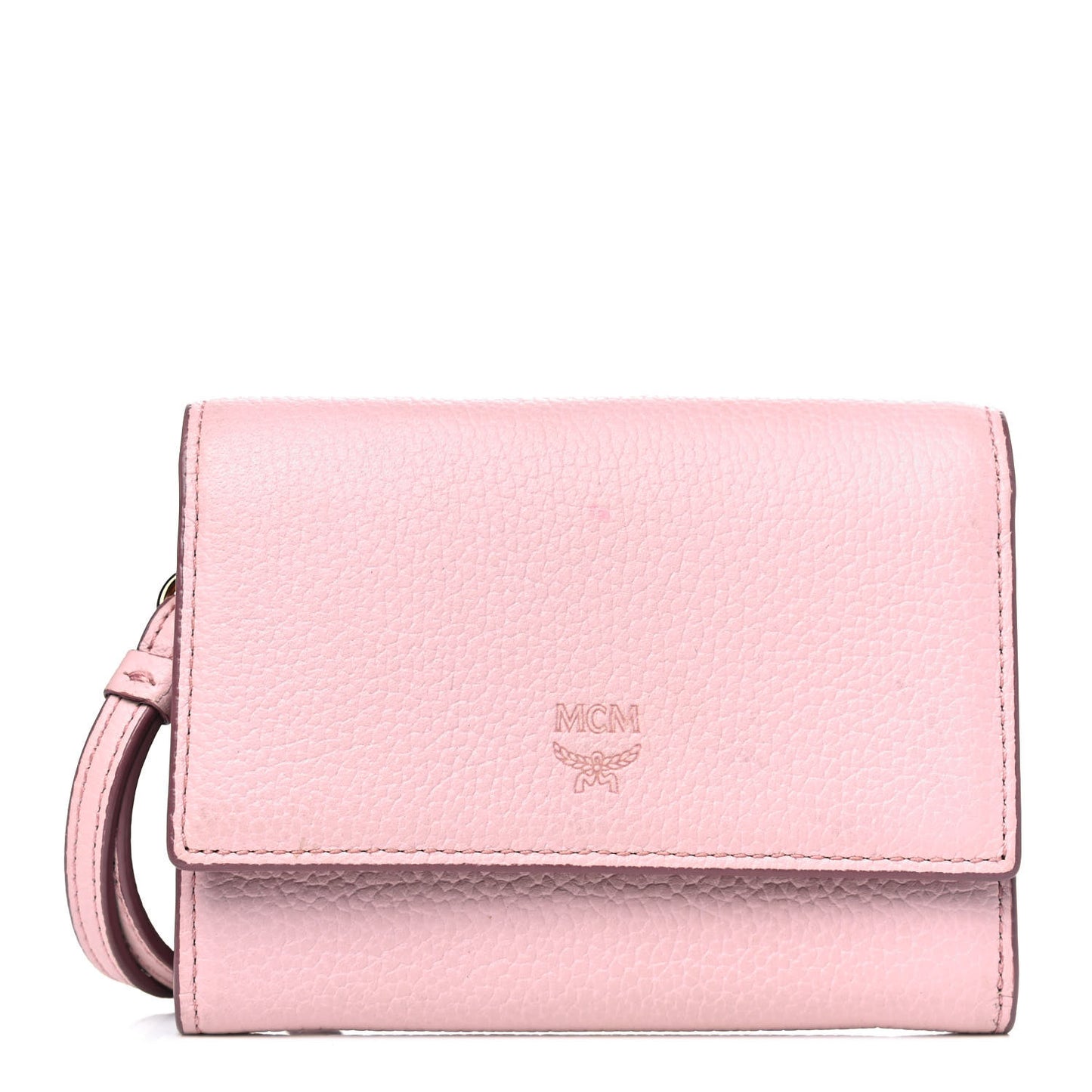 Grained Calfskin Wristlet Wallet Pink