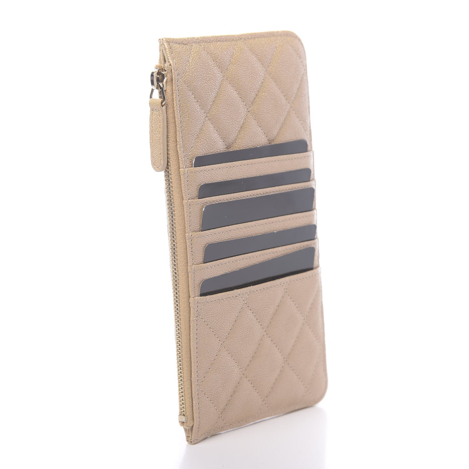 Chanel Iridescent Caviar Quilted Classic Flat Wallet Pouch Beige 5 of 10