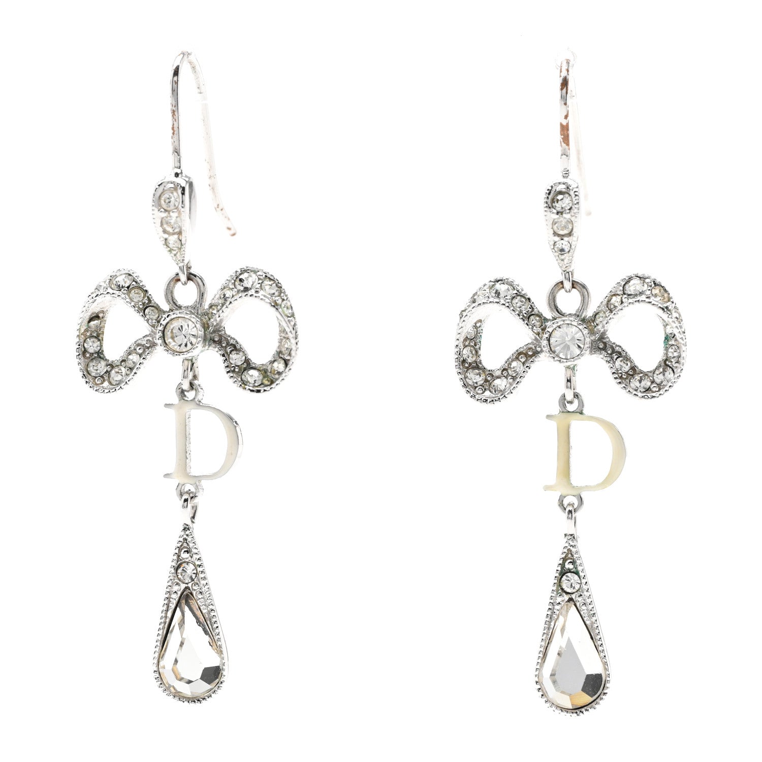 Christian Dior Crystal Bow Hoop Earrings Silver 1 of 4