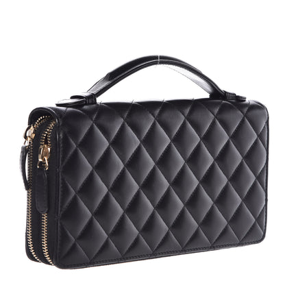 Chanel Lambskin Quilted Large Double Zip Around Organizer Wallet Black 4 of 12