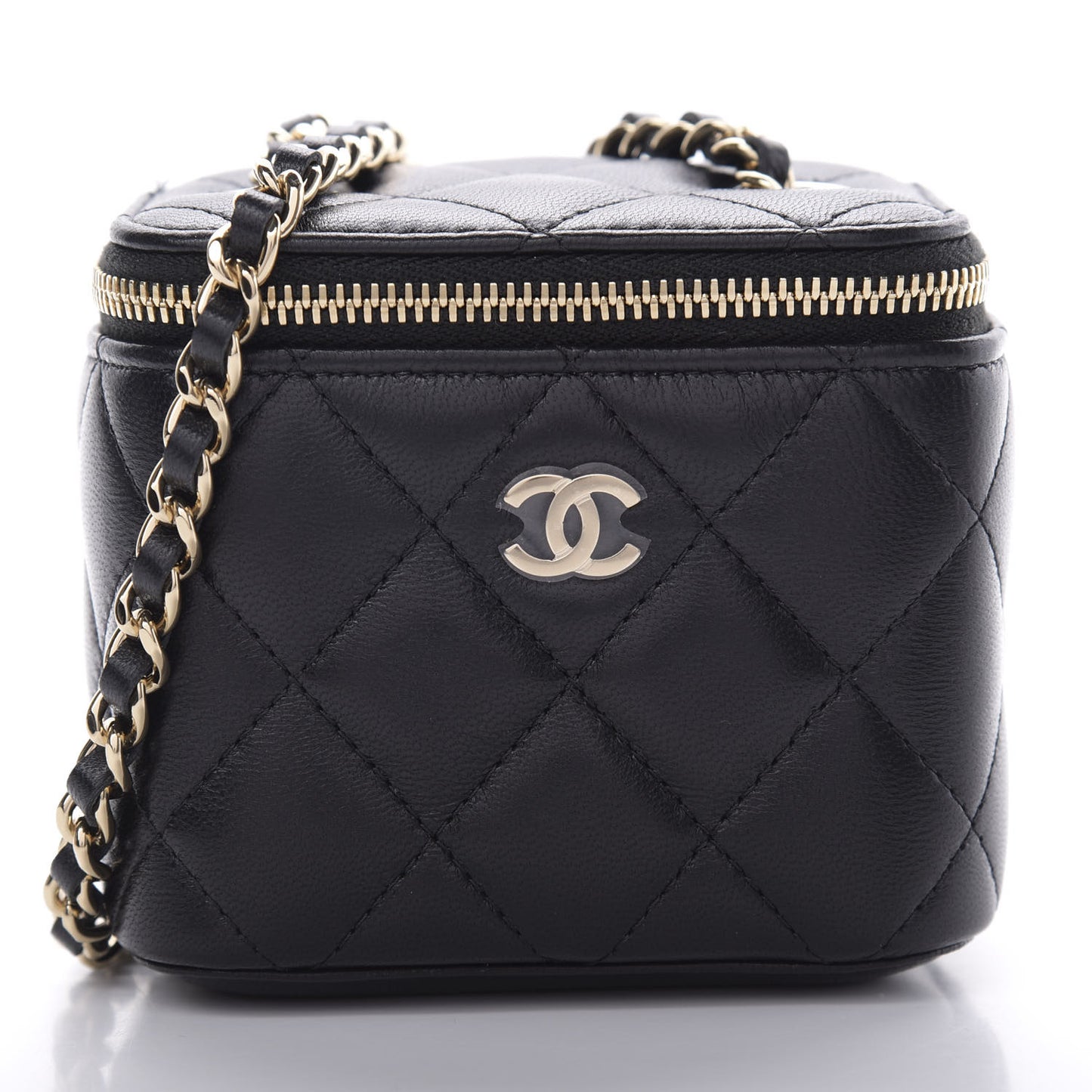 Lambskin Quilted Mini Vanity Case With Chain Black