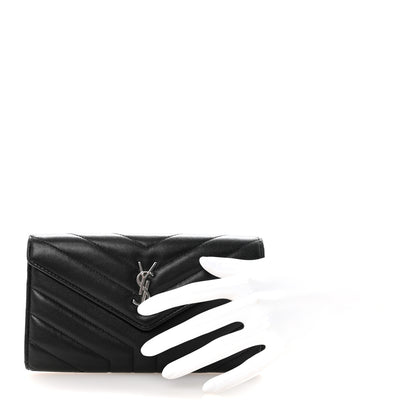 Saint Laurent Lambskin Y Quilted Monogram Large Loulou Flap Wallet Black 2 of 7
