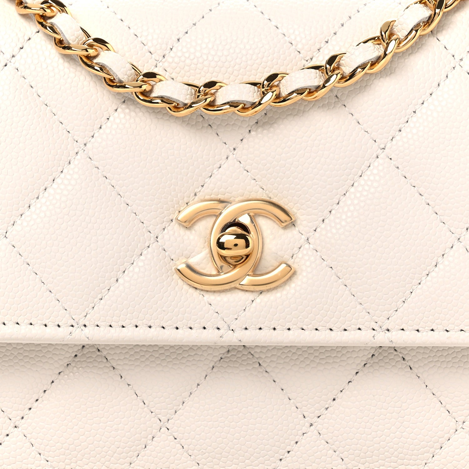 Chanel Shiny Caviar Quilted Flap Charm Wallet On Chain WOC White 9 of 13