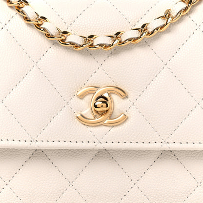 Chanel Shiny Caviar Quilted Flap Charm Wallet On Chain WOC White 9 of 13