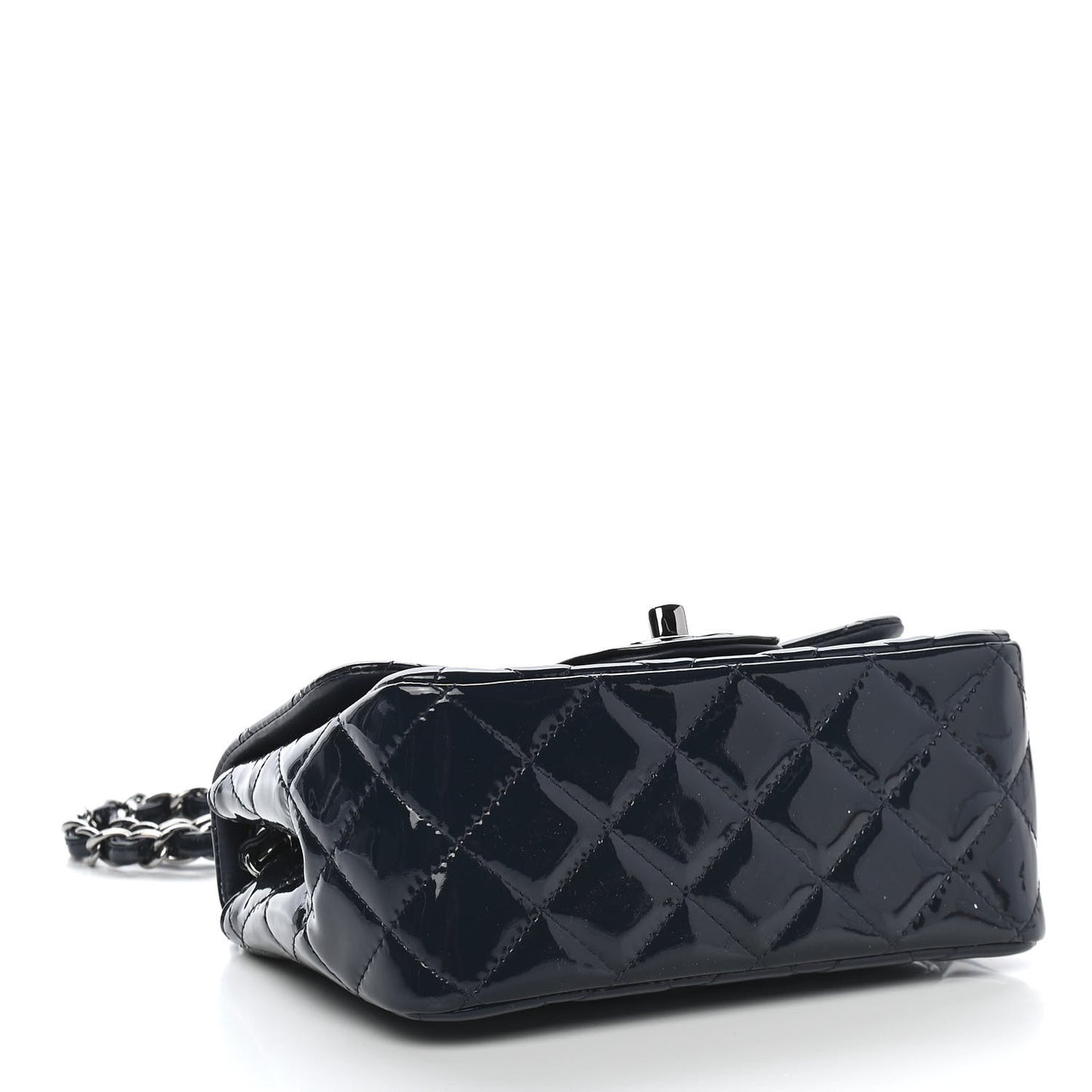 Patent Quilted Mini Square Flap Navy Blue