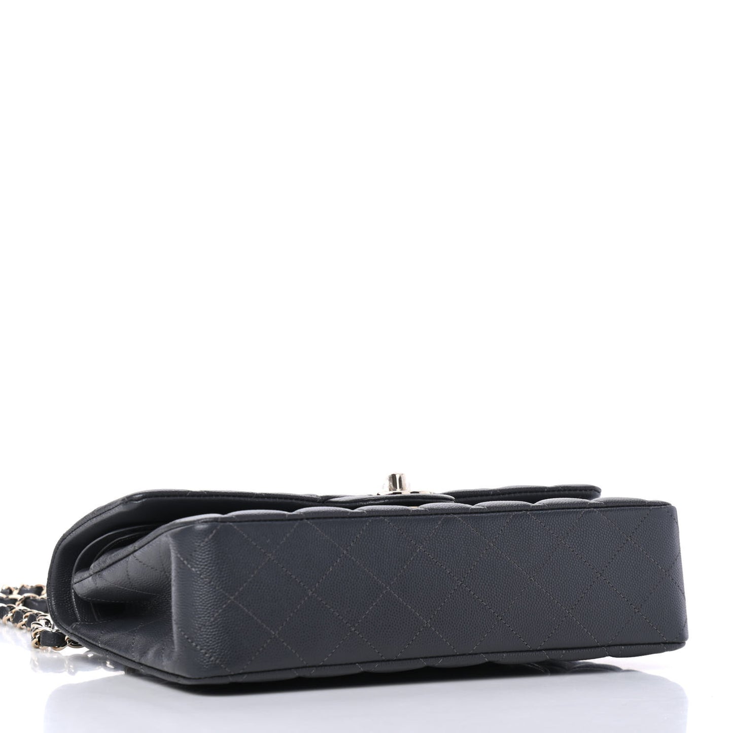 Caviar Quilted Medium Double Flap Dark Grey