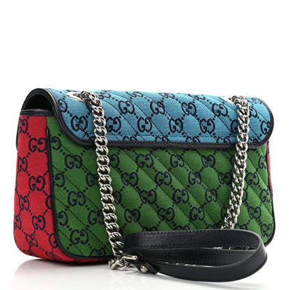 Gucci Monogram Multicolor Matelasse Diagonal Small GG Marmont Shoulder Bag Light Blue Pink Blue Green Red 4 of 11