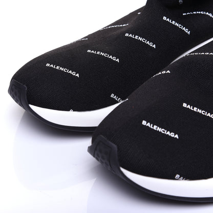 Balenciaga Neoprene Knit Allover Logo Bi-Color Sole Womens Speed Sneakers 41 Black White 6 of 10