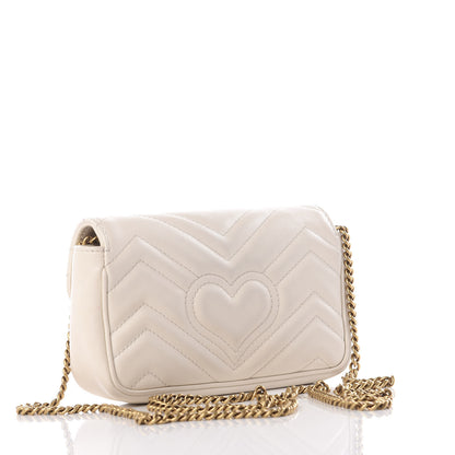 Gucci Calfskin Matelasse Super Mini GG Marmont Shoulder Bag White 2 of 11