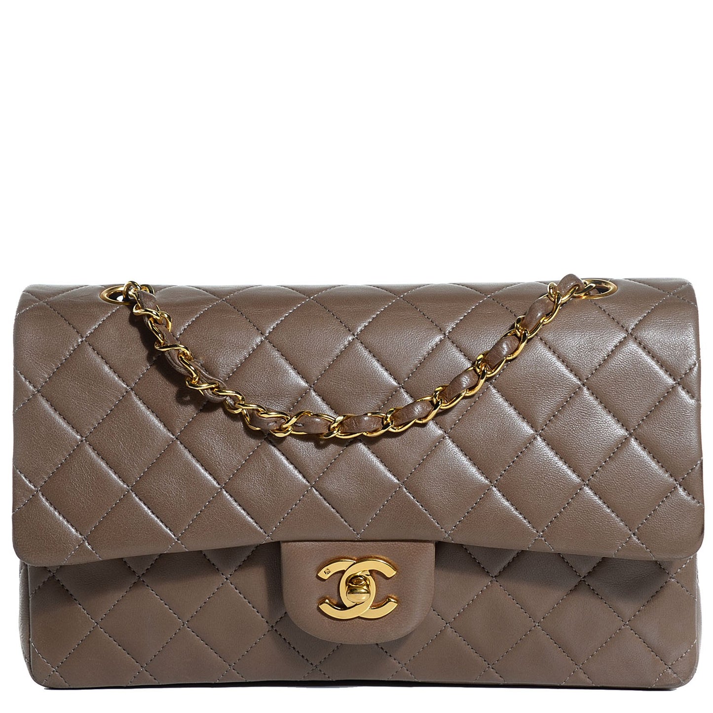 Lambskin Quilted Medium Double Flap Brown