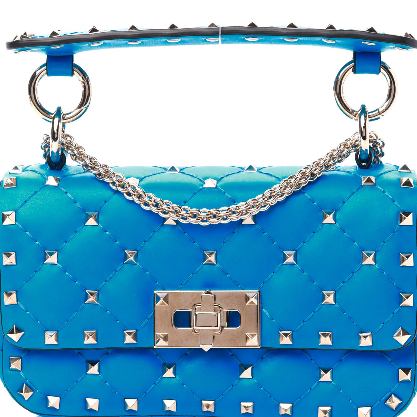 Calfskin Mini Rockstud Spike Shoulder Bag Blue Fluo