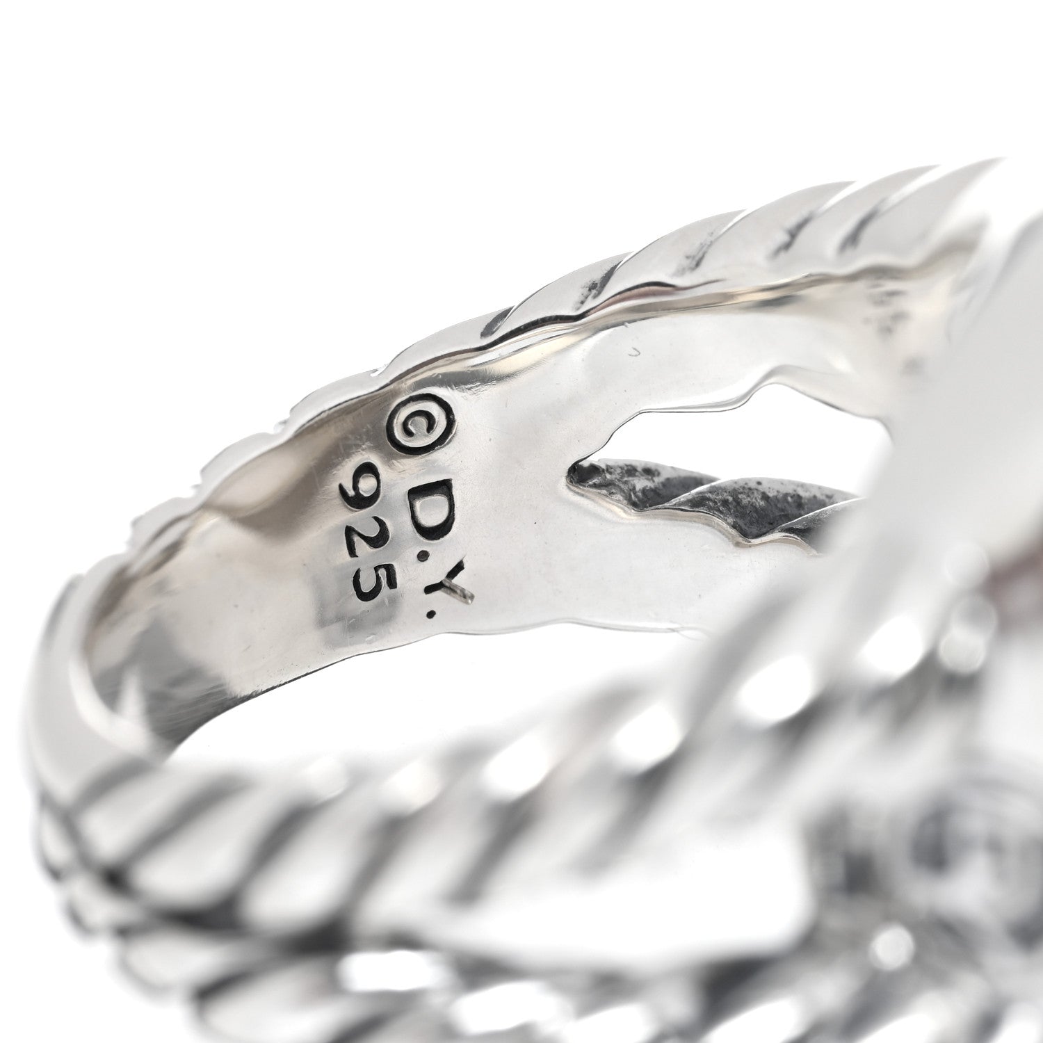 David Yurman Sterling Silver Diamond Mother of Pearl 14mm Albion Statement Ring 54 7 4 of 4