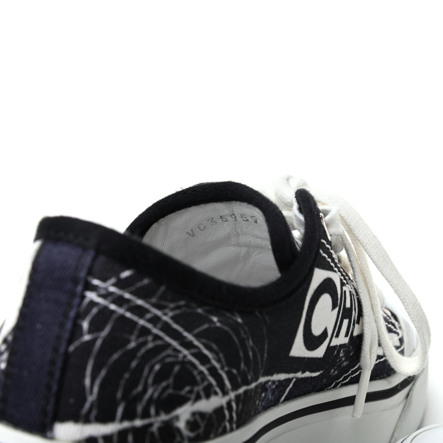Chanel Printed Fabric Low Top Logo Sneakers 36 White Black 8 of 10