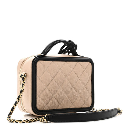 Chanel Caviar Quilted Small CC Filigree Vanity Case Beige Black 3 of 11