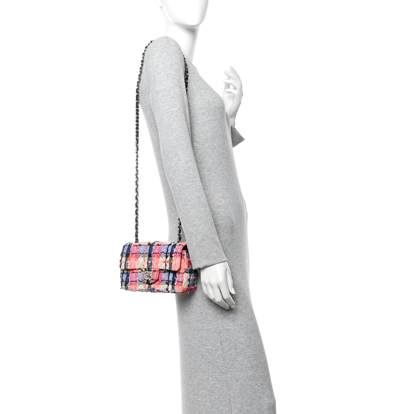 Tweed Quilted Mini Rectangular Flap Blue Orange Pink
