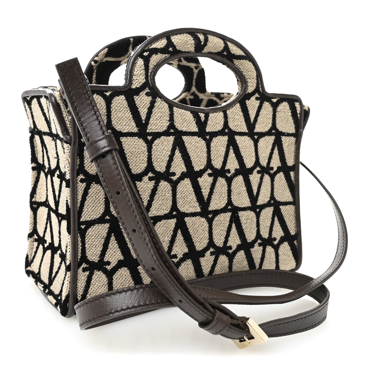 Valentino Garavani Toile Iconographe Goatskin Mini Le Troisieme Shopping Bag Naturale Black Fondant 3 of 9