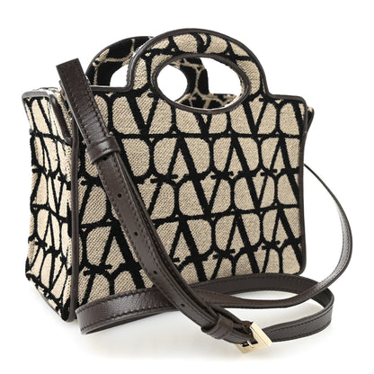 Valentino Garavani Toile Iconographe Goatskin Mini Le Troisieme Shopping Bag Naturale Black Fondant 3 of 9