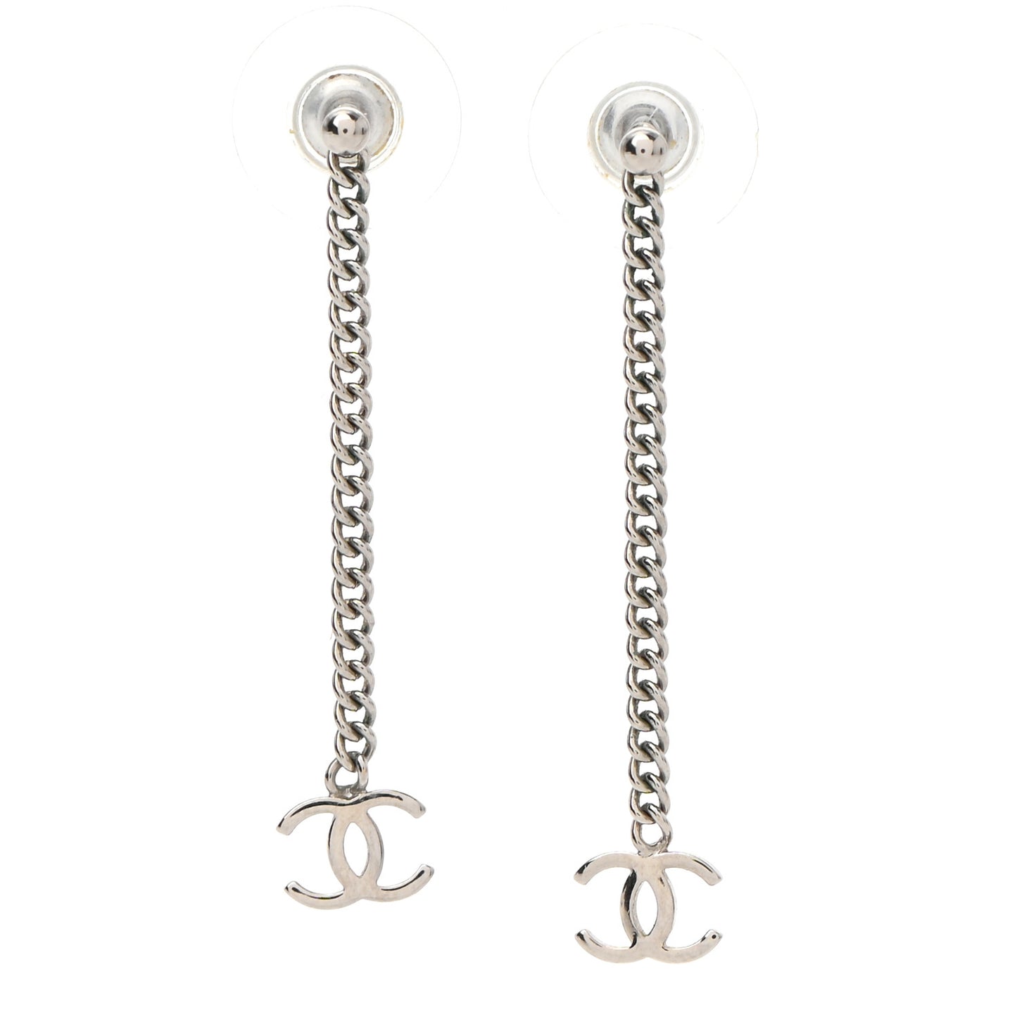 Crystal CC Chain Drop Earrings Silver