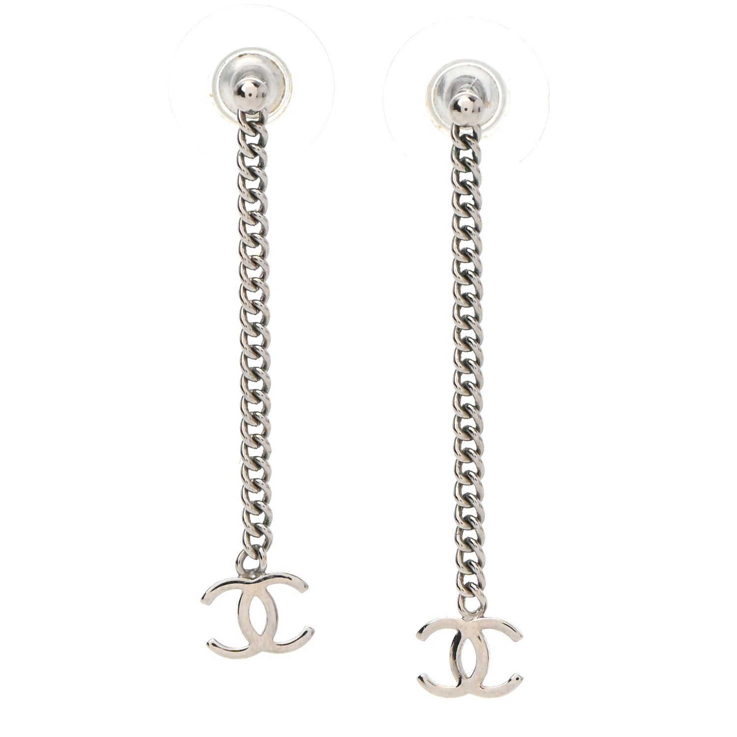 Chanel Crystal CC Chain Drop Earrings Silver 1 of 4