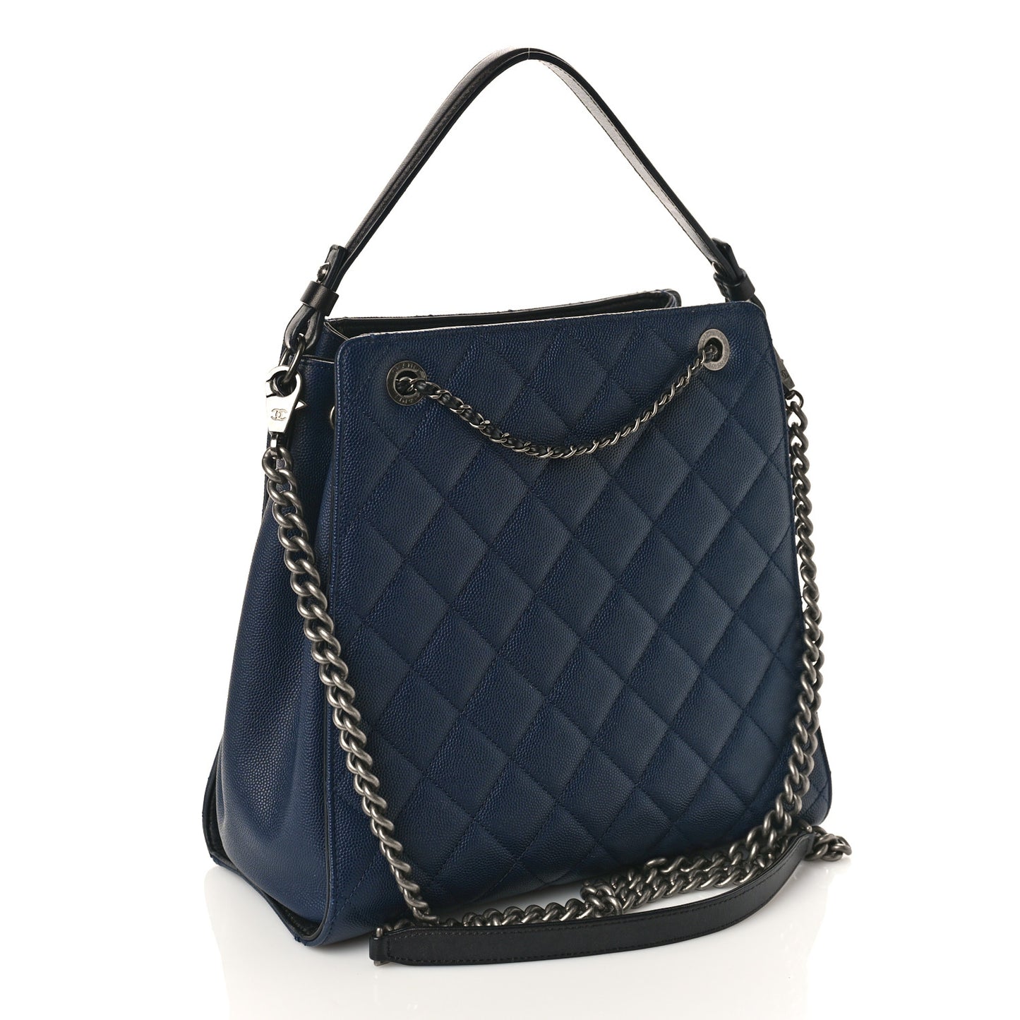 Caviar Quilted Medium CC Bucket Bag Dark Blue