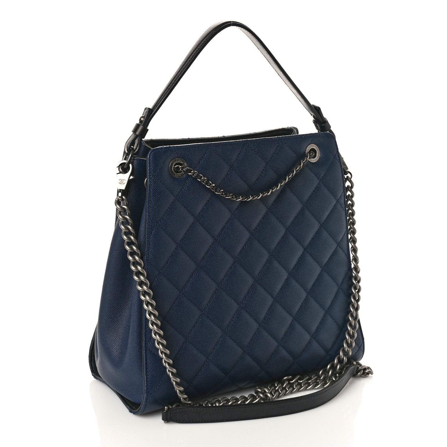 Chanel Caviar Quilted Medium CC Bucket Bag Dark Blue 3 of 11