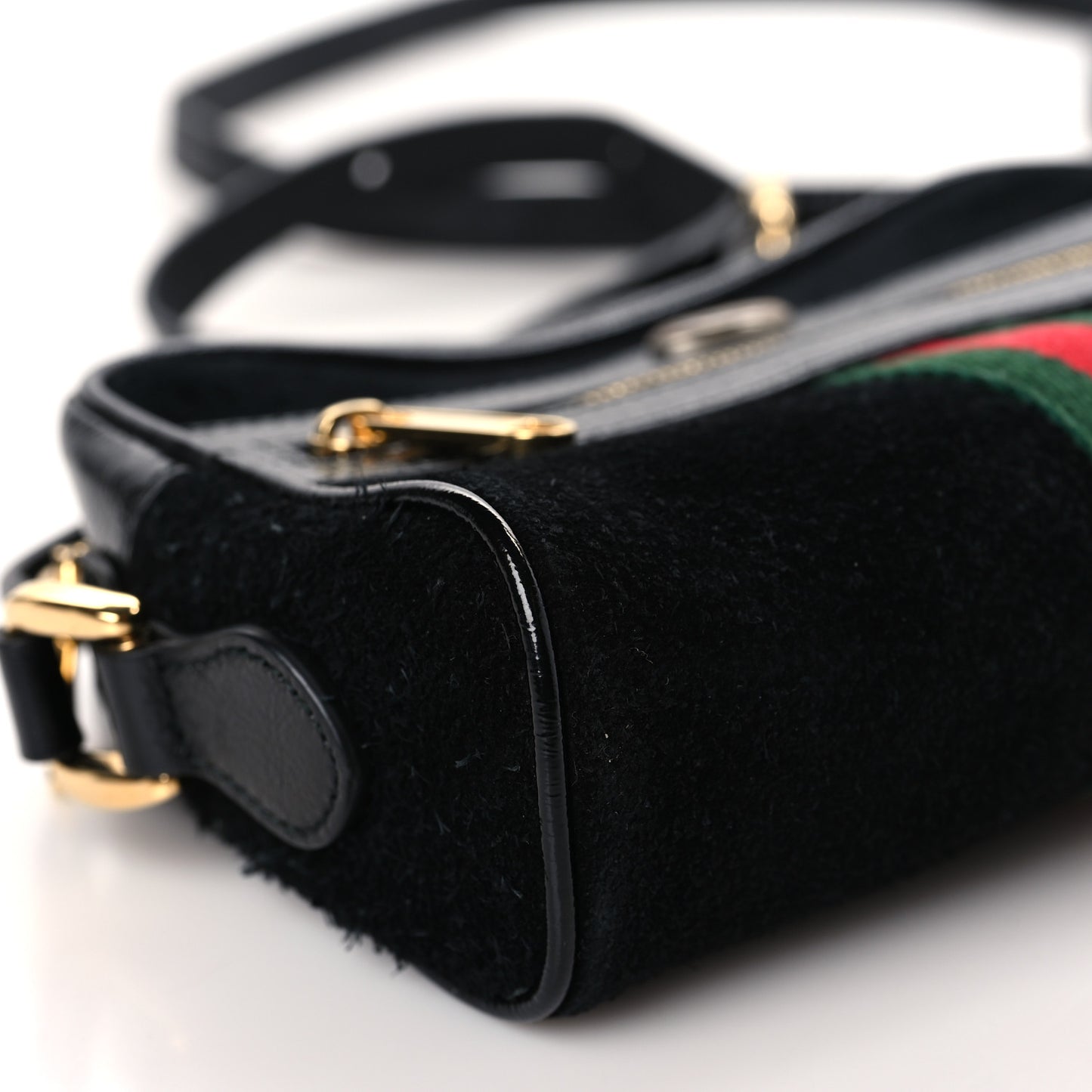 Suede Patent Web Mini Ophidia Shoulder Bag Black