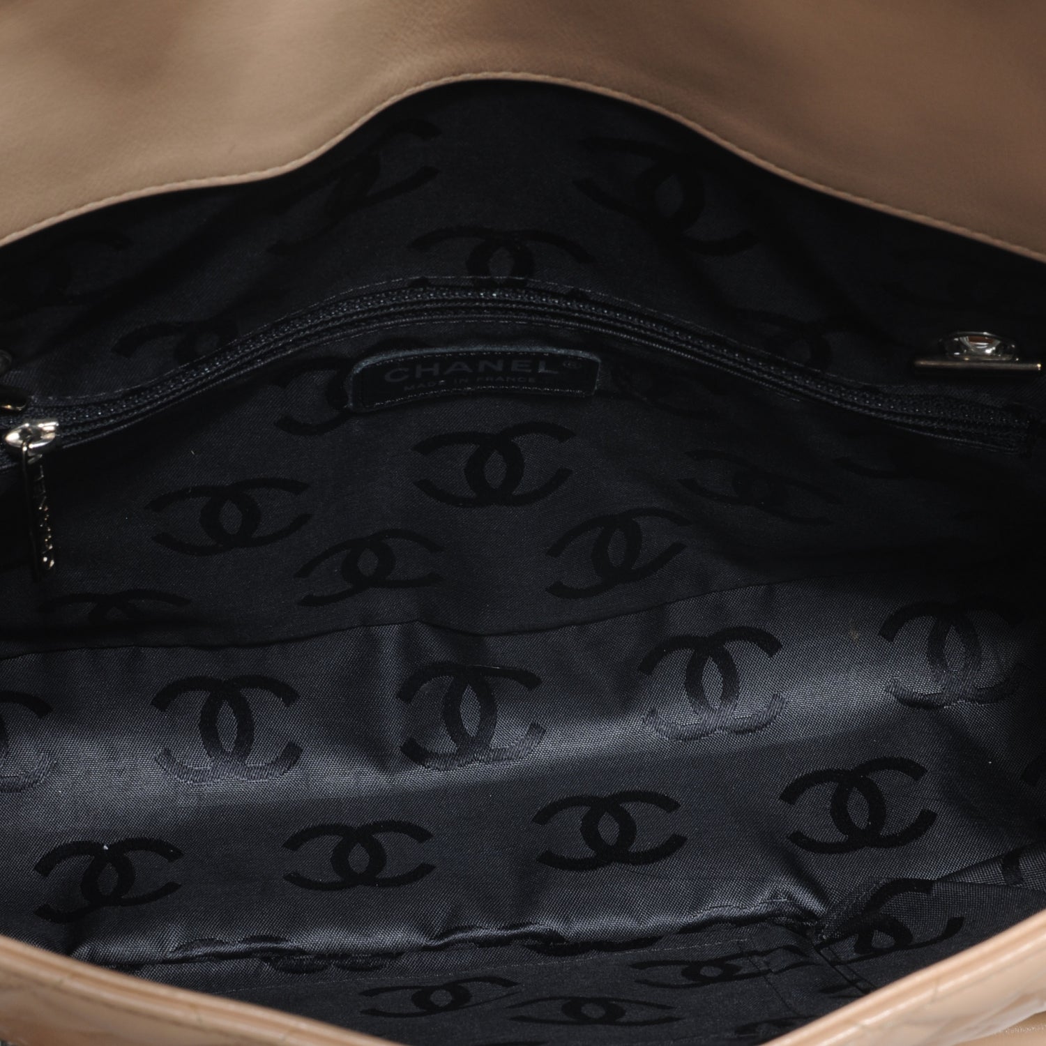 Chanel Calfskin Quilted Large Cambon Flap Beige Black 6 of 8