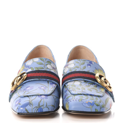 Gucci Apollo Calfskin Web Pearl New Flora Peyton 35mm Loafer Pumps 37 Azure 3 of 9