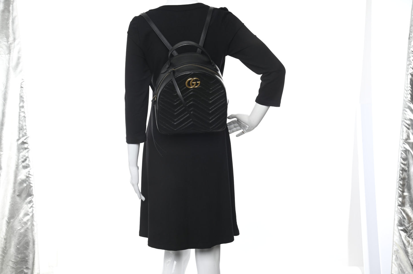 Calfskin Matelasse GG Marmont Dome Backpack Black