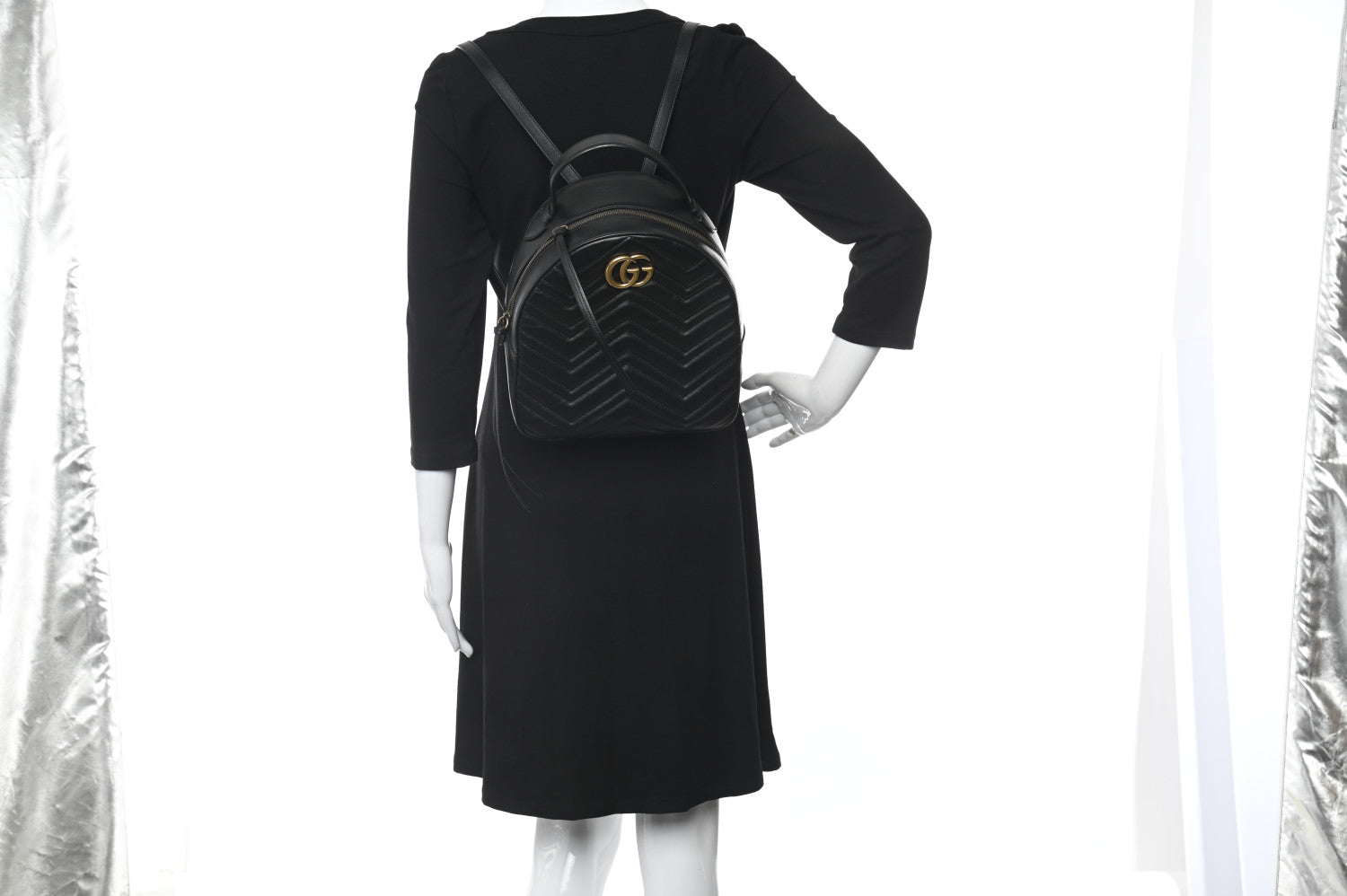 Gucci Calfskin Matelasse GG Marmont Dome Backpack Black 3 of 11