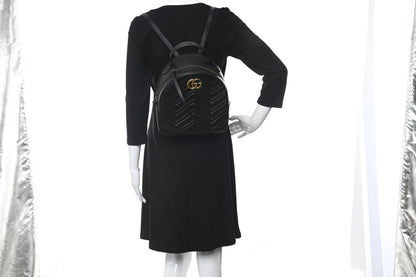 Gucci Calfskin Matelasse GG Marmont Dome Backpack Black 3 of 11