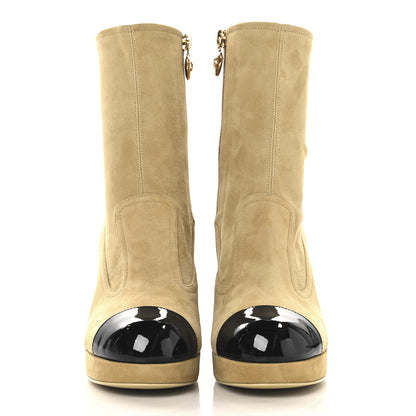 Chanel Suede Patent Calfskin Cap Toe Shorts Boots 37 Beige Black 3 of 10