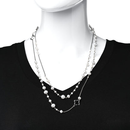 David Yurman Sterling Silver Pearl Quatrefoil Long Chain Necklace 2 of 5