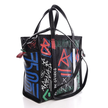 Balenciaga Agneau Arena Graffiti All Over S Bazar Shopper Tote Black Vert Rouge 4 of 8