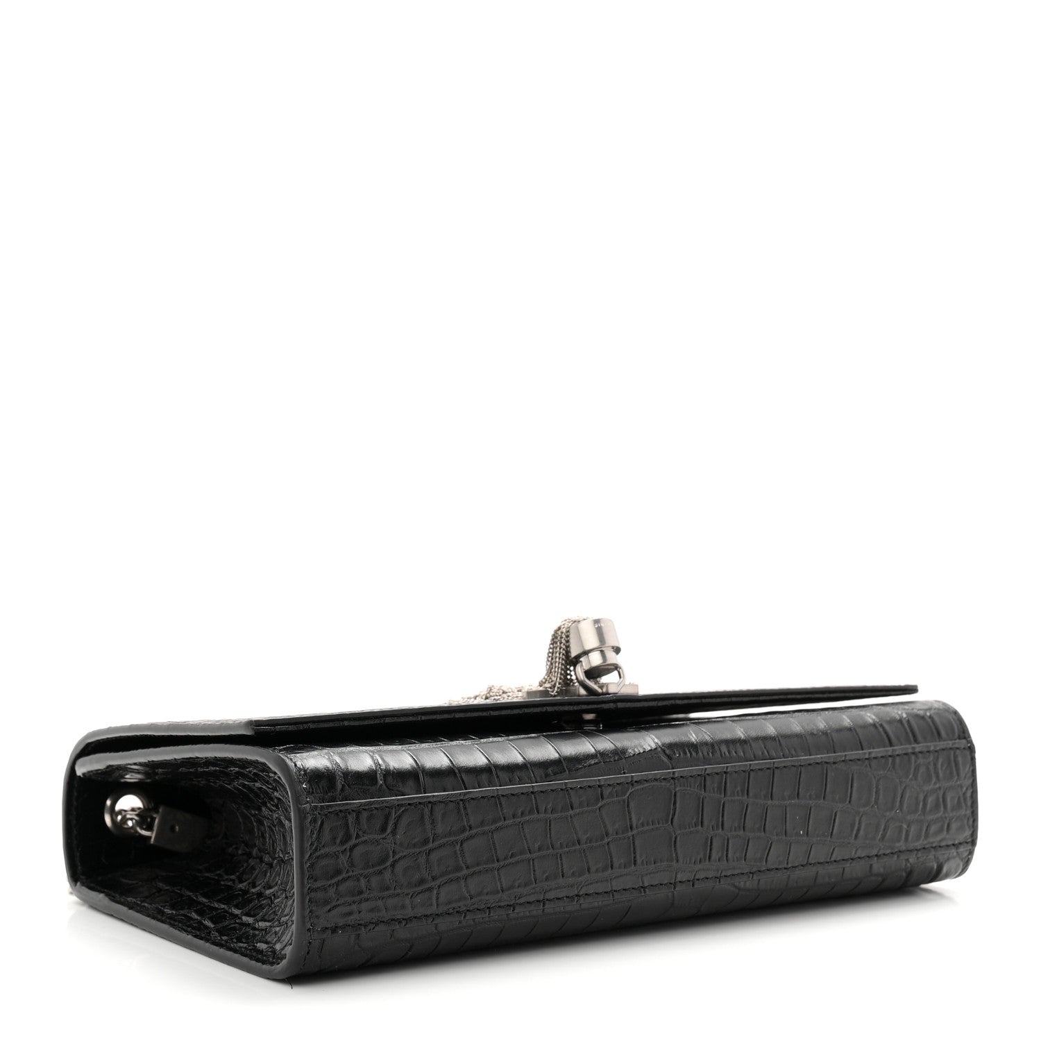 Saint Laurent Calfskin Crocodile Embossed Medium Classic Monogram Kate Tassel Satchel Black 4 of 10