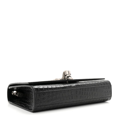 Saint Laurent Calfskin Crocodile Embossed Medium Classic Monogram Kate Tassel Satchel Black 4 of 10