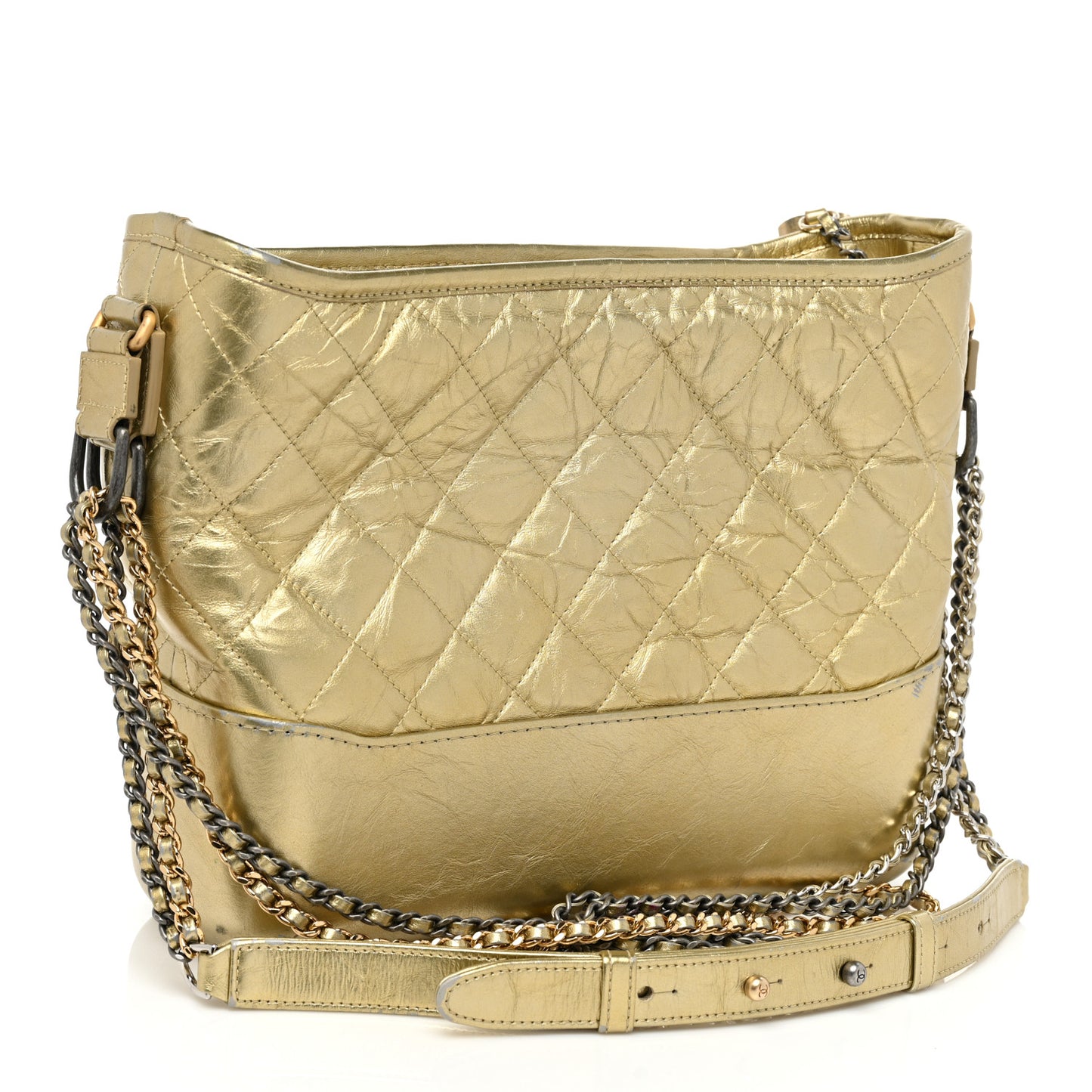 Metallic Lambskin Calfskin Quilted Medium Gabrielle Hobo Gold