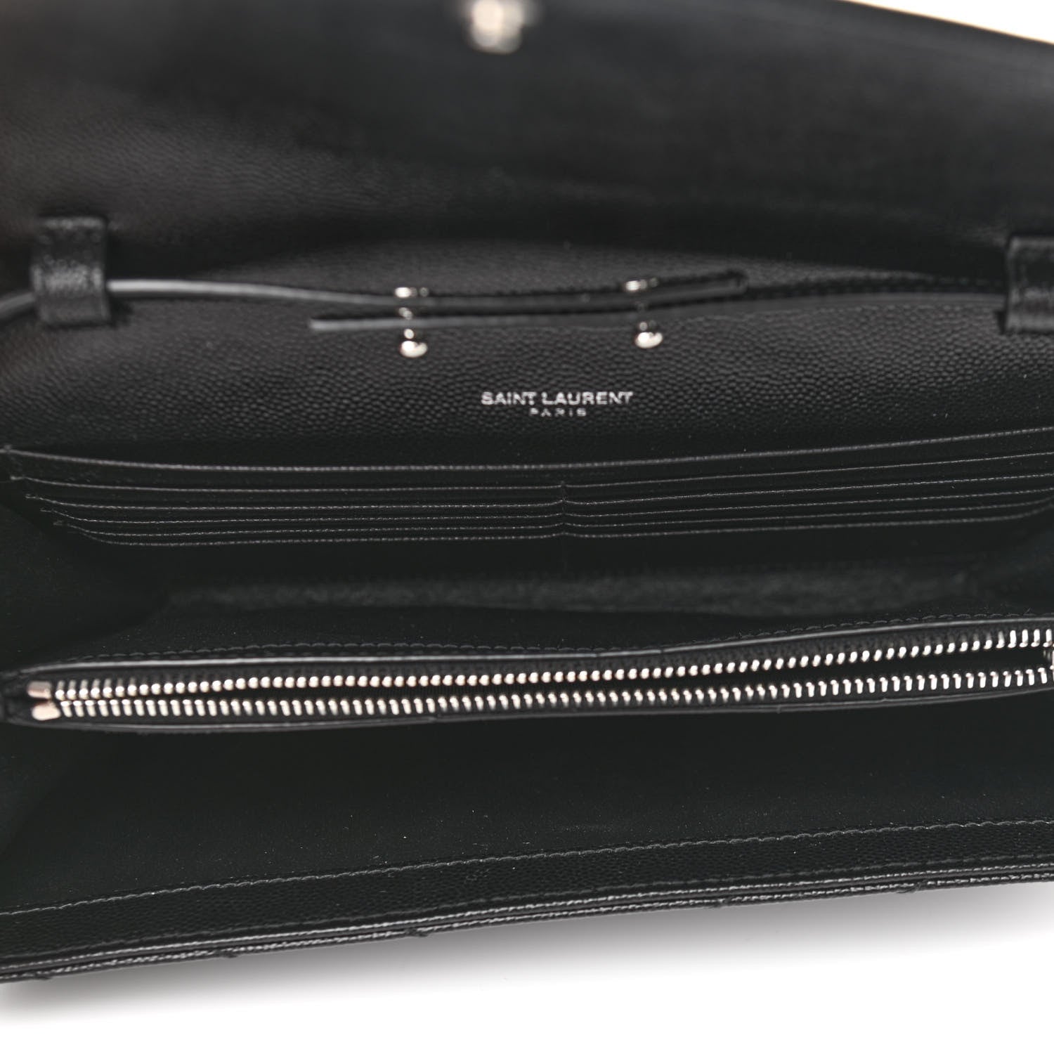 Saint Laurent Grain De Poudre Matelasse Chevron Monogram Chain Wallet Black 5 of 10