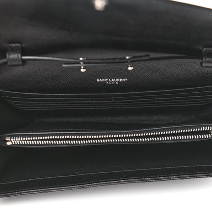 Saint Laurent Grain De Poudre Matelasse Chevron Monogram Chain Wallet Black 5 of 10